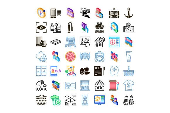 Assorted Linear and Isometric Icons Coll: Visual Tools for Modern Design