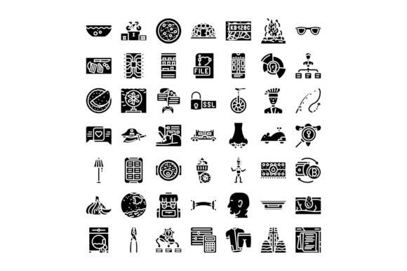 Black Silhouette Icons Set of Various Concepts: A Versatile Design Resource