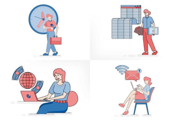 Cartoon Business Work Activity Set: A Visual Tool for Modern Workplace Communication