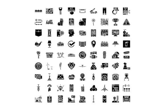 Diverse Black and White Glyph Icon Collection: A Modern Design Essential