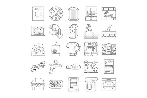 Diverse Collection of Linear Outline Style Icons