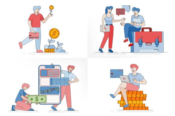 Empowering Financial Growth and Career Development with Cartoon Finance Growth and Career Set
