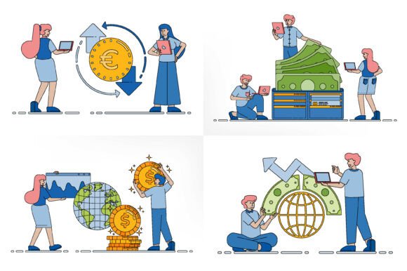 Visualizing Global Finance and Trading Through Modern Cartoon Illustrations